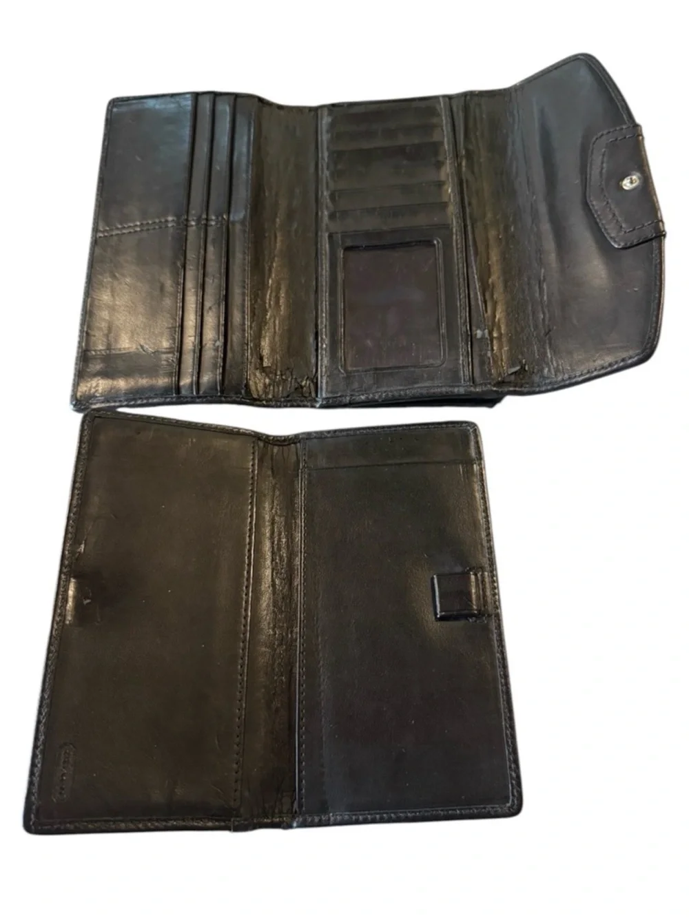 Coach Signature Wallet & Checkbook Holder Set Black/Gray Canvas Leather Trim